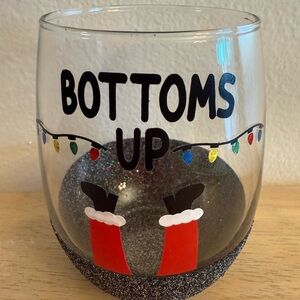 CHRISTMAS GLASS “Bottoms Up' Christmas Wine or Cocktail Glass
